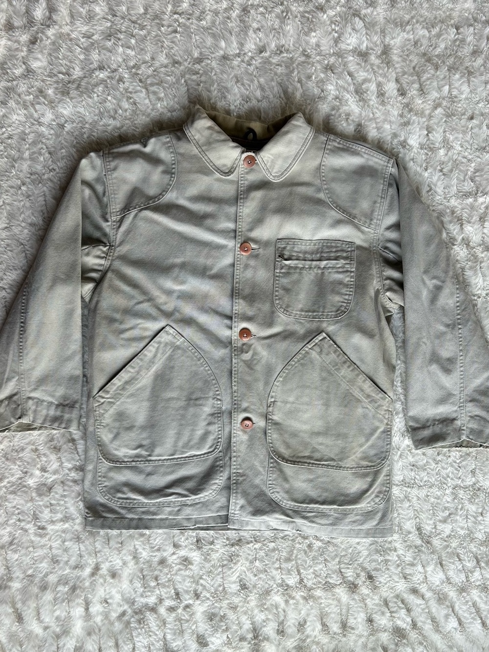 Made in USA LL Bean Vintage Chore Coat m Barn Jacket Cream Monochrome S
